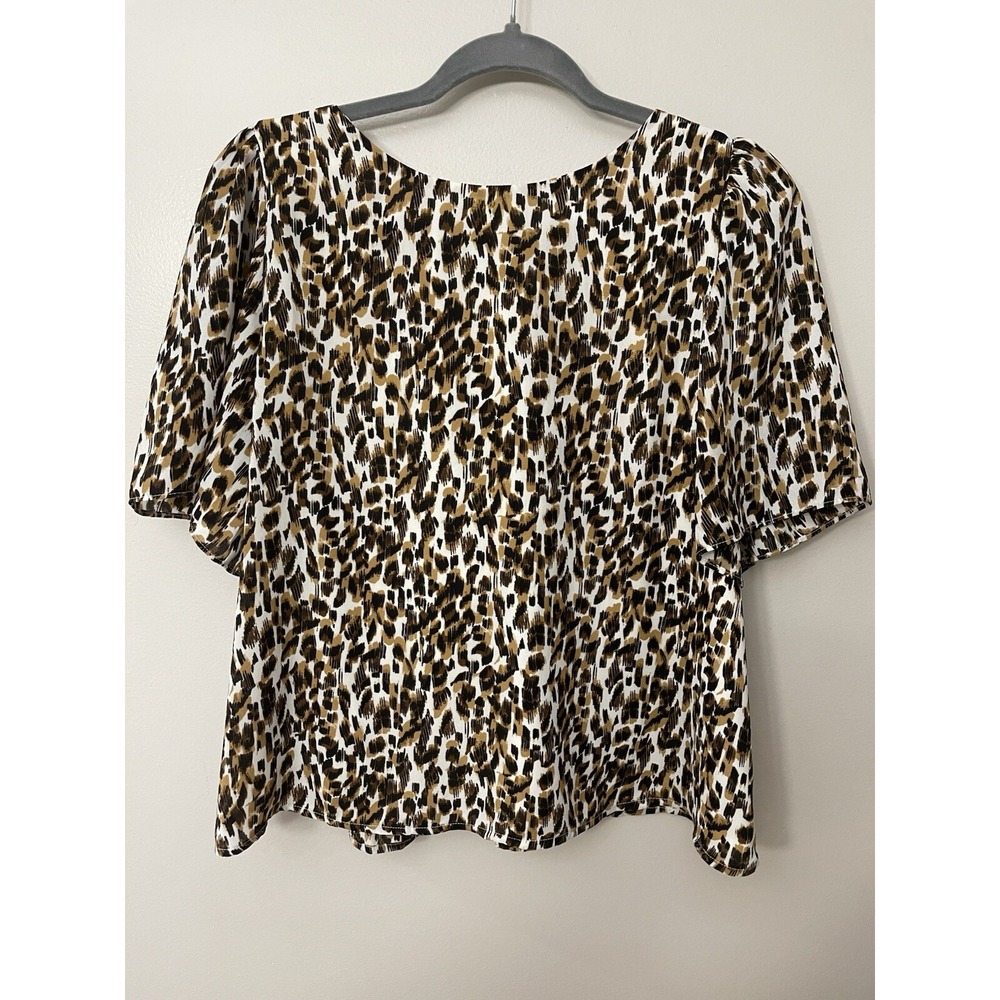 Banana Republic Leopard Blouse Women's Brown Animal Print Chic Tie Back Medium